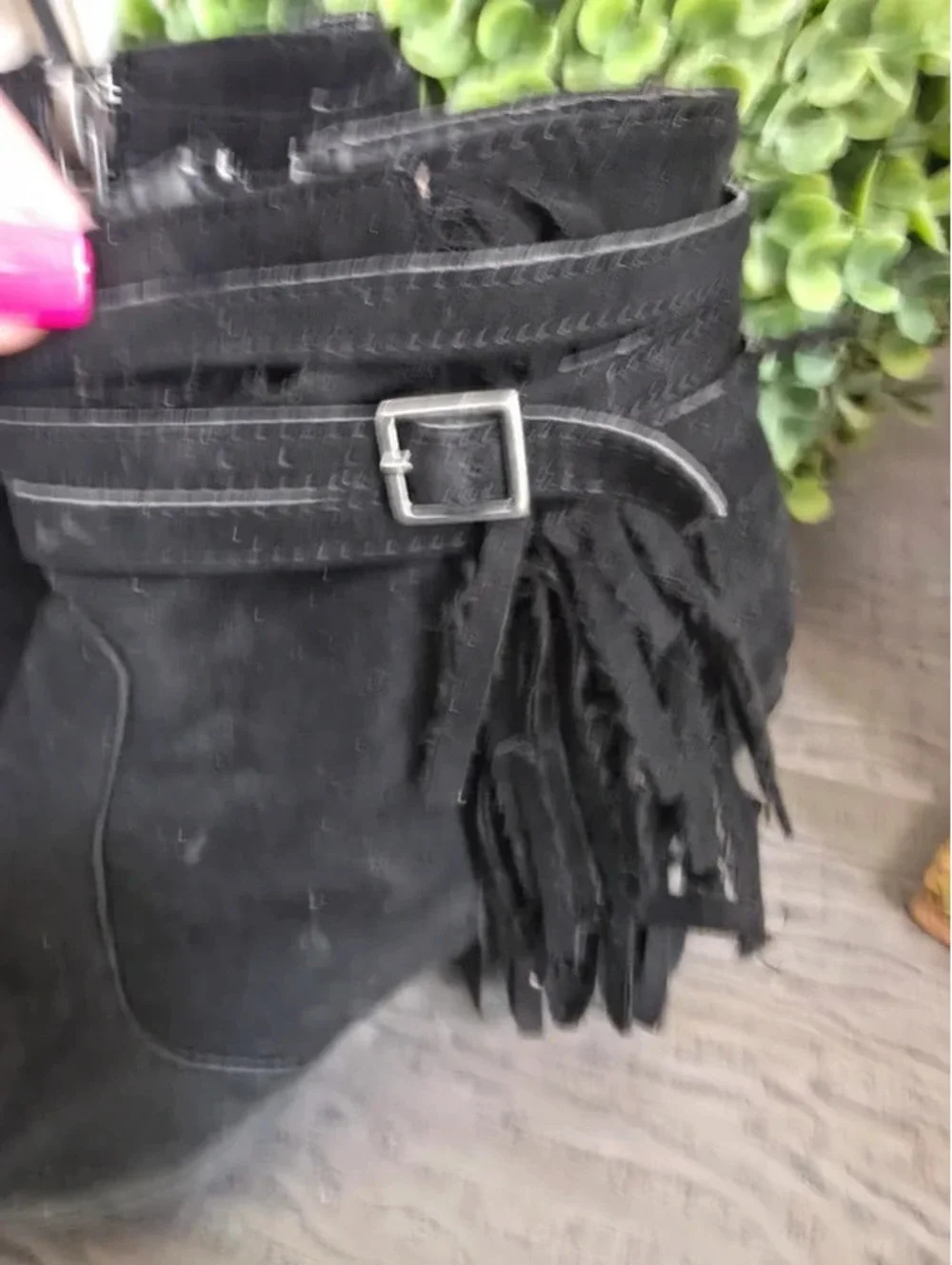 Size 6 black booties with fringe